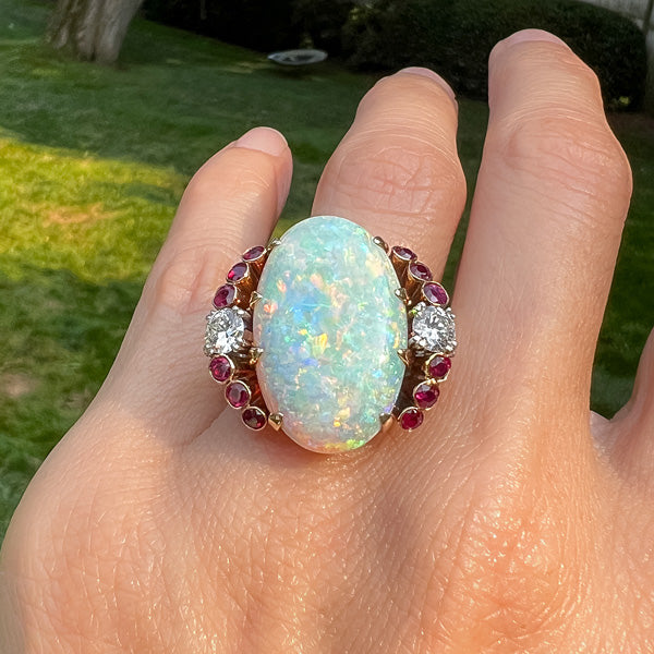 Retro Opal, Ruby & Diamond Ring sold by Doyle and Doyle an antique and vintage jewelry boutique