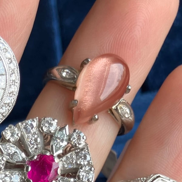 Pear Sunstone & Diamond Ring, from Doyle & Doyle vintage and antique jewelry boutique