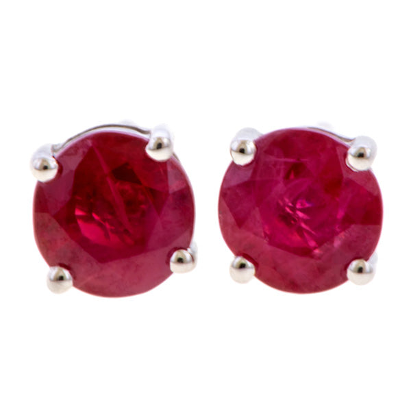Round Faceted Ruby Stud Earrings