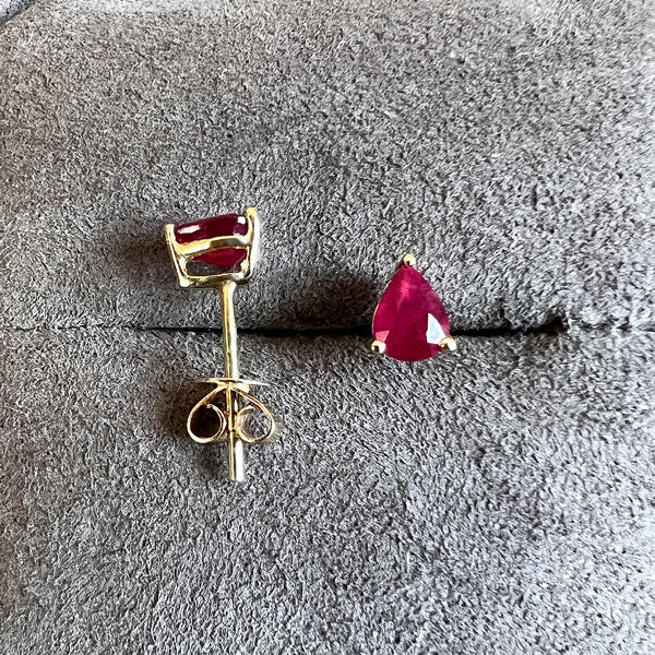 Pear Faceted Ruby Earrings sold by Doyle and Doyle an antique and vintage jewelry boutique