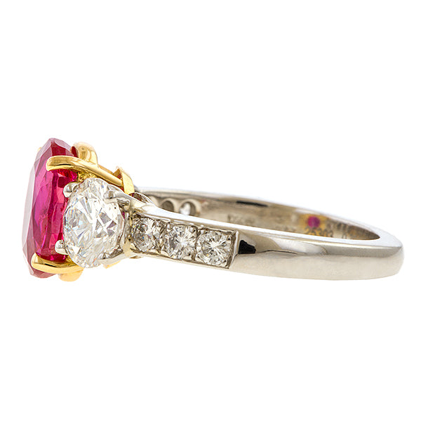Estate Oval Ruby (no heat) & Diamond Ring sold by Doyle and Doyle an antique and vintage jewelry boutique