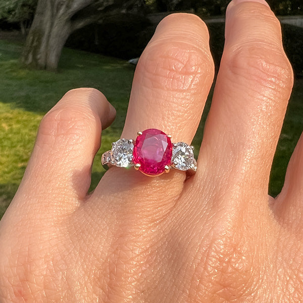 Estate Oval Ruby & Diamond Ring, Burmese ruby with no heat. From Doyle & Doyle antique and vintage jewelry boutique