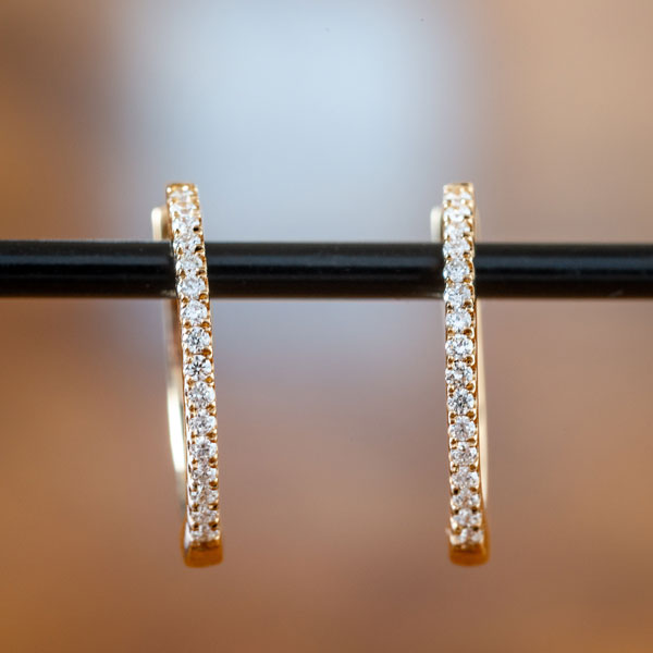 Diamond Huggie Hoop Earrings sold by Doyle and Doyle an antique and vintage jewelry boutique