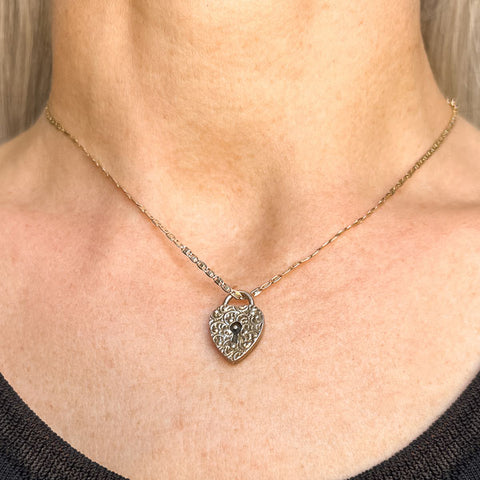 Antique Engraved Heart Lock Charm, sold by Doyle & Doyle an antique and vintage jewelry boutique