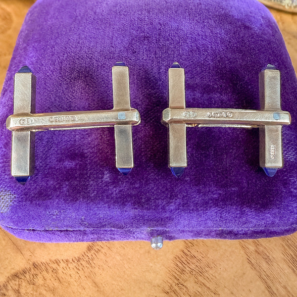 Vintage Sapphire Cufflinks sold by Doyle and Doyle an antique and vintage jewelry boutique