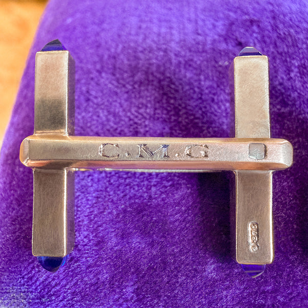 Vintage Sapphire Cufflinks sold by Doyle and Doyle an antique and vintage jewelry boutique