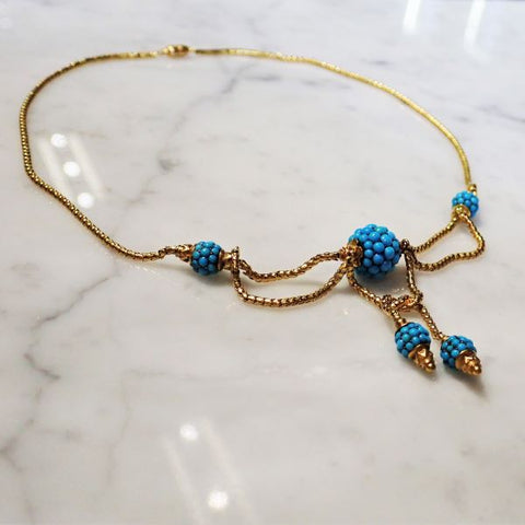 Victorian Turquoise Festooned Necklace sold by Doyle and Doyle an antique and vintage jewelry boutique