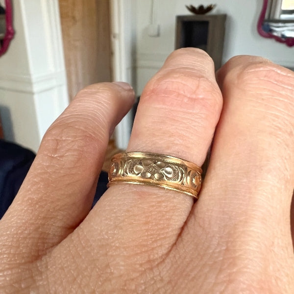 Antique Gold Patterned Wedding Band, from Doyle & Doyle vintage and antique jewelry boutique.