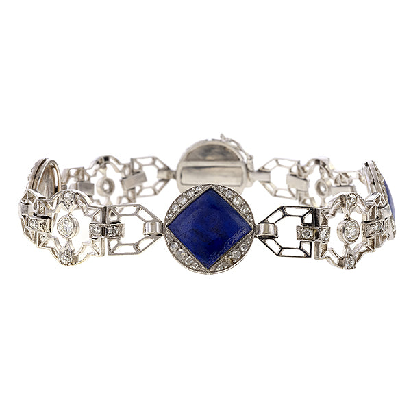 Art Deco Lapis & Diamond Bracelet, Doyle & Doyle antique and vintage jewelry boutique