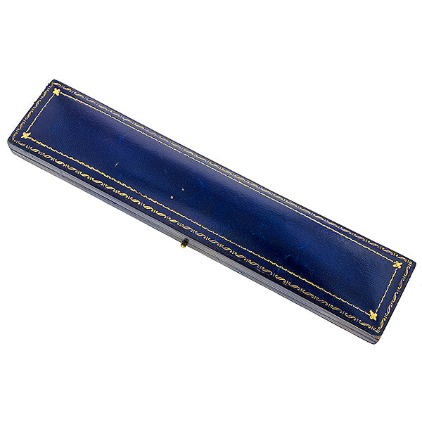Art Deco Lapis & Diamond Bracelet in its original antique blue box, Doyle & Doyle antique and vintage jewelry boutique