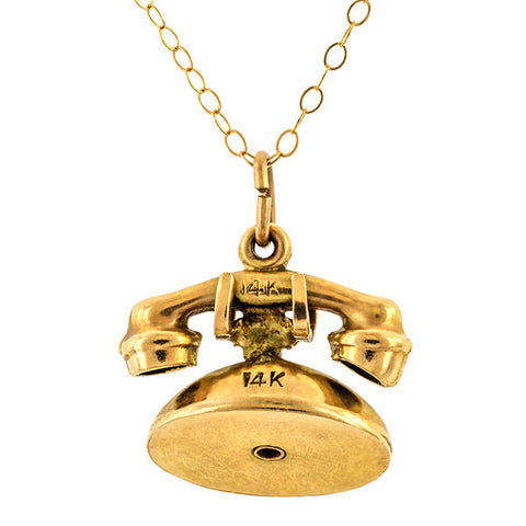 Antique Telephone Charm Pendant sold by Doyle and Doyle an antique and vintage jewelry boutique