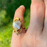 Art Nouveau Baroque Pearl & Diamond Ring in gold, sold by Doyle & Doyle antique and vintage jewelry boutique.