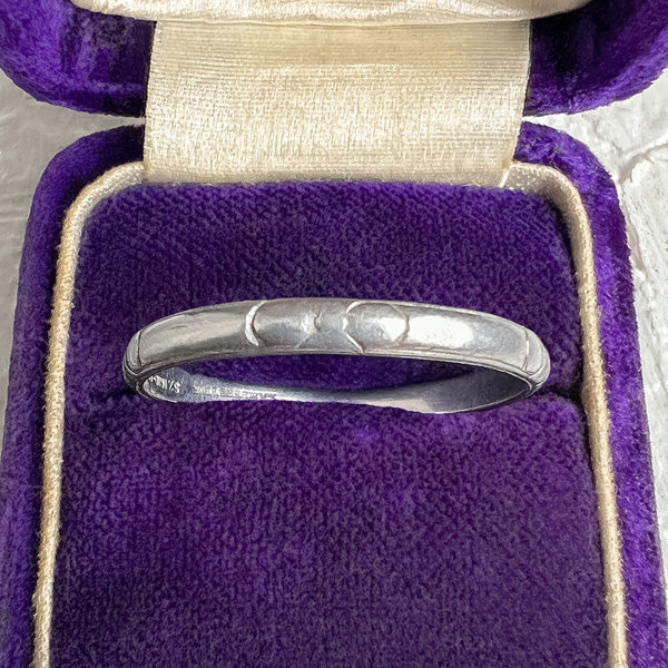 Art Deco Patterned Platinum Wedding Band sold by Doyle and Doyle an antique and vintage jewelry boutique.