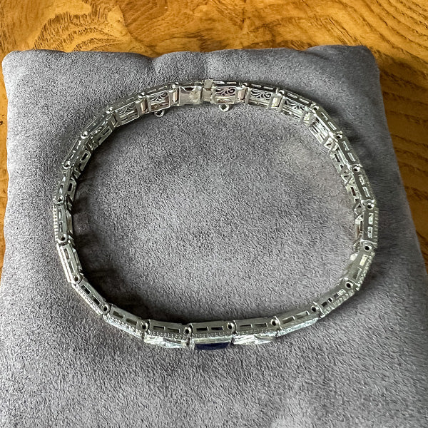 Art Deco Filigree Sapphire & Diamond Bracelet sold by Doyle and Doyle an antique and vintage jewelry boutique