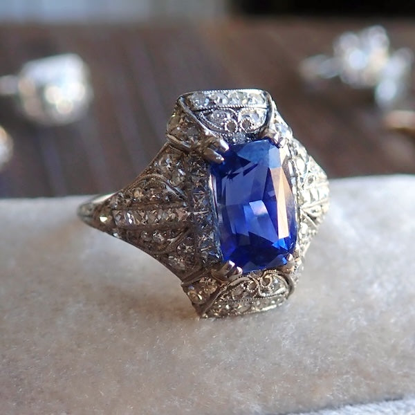 Art Deco Sapphire and Diamond Dinner Ring, from Doyle & Doyle antique and vintage jewelry boutique