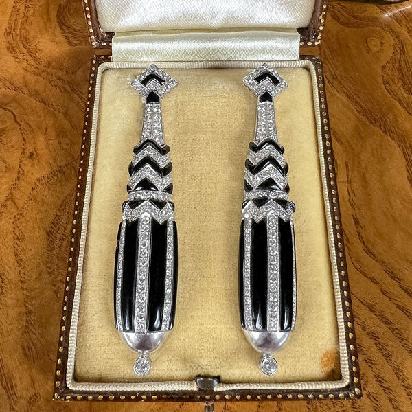 Estate Onyx & Diamond Earrings sold by Doyle and Doyle an antique and vintage jewelry boutique