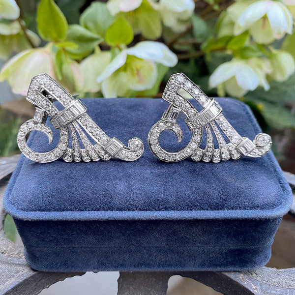 Pair of Art Deco Diamond Clip Brooches, from Doyle & Doyle antique and vintage jewelry boutique