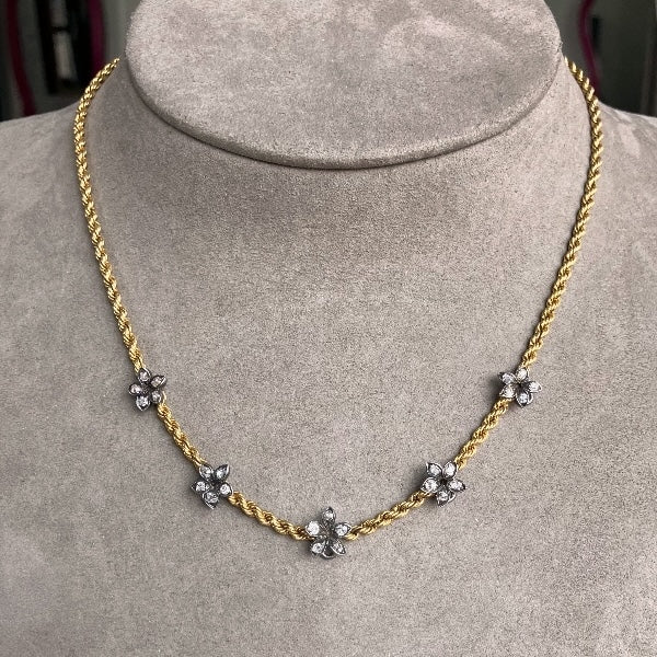 Victorian Diamond Flower Necklace with removal garnet drops, from Doyle & Doyle antique and vintage jewelry boutique