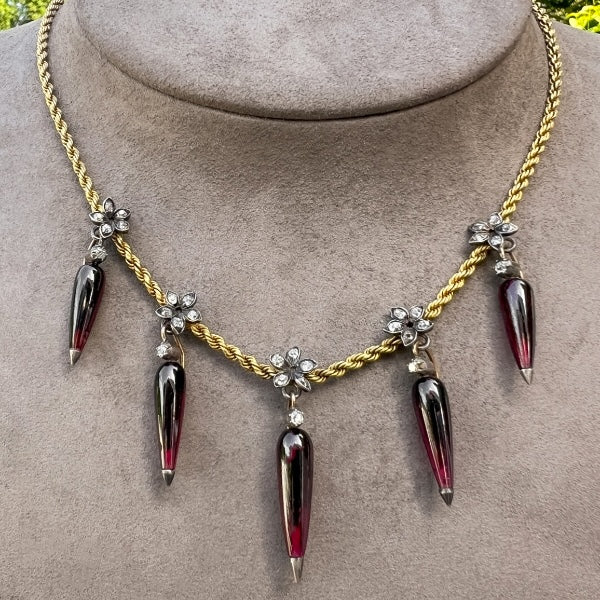 Victorian Diamond and Garnet Drop Necklace, from Doyle & Doyle antique and vintage jewelry boutique