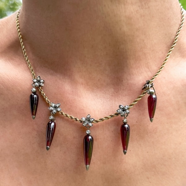 Victorian Diamond and Garnet Drop Necklace, from Doyle & Doyle antique and vintage jewelry boutique