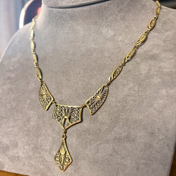 Antique French Filigree Gold Necklace, from Doyle & Doyle antique and vintage jewelry boutique