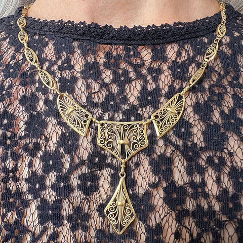 Antique French Filigree Gold Necklace, from Doyle & Doyle antique and vintage jewelry boutique