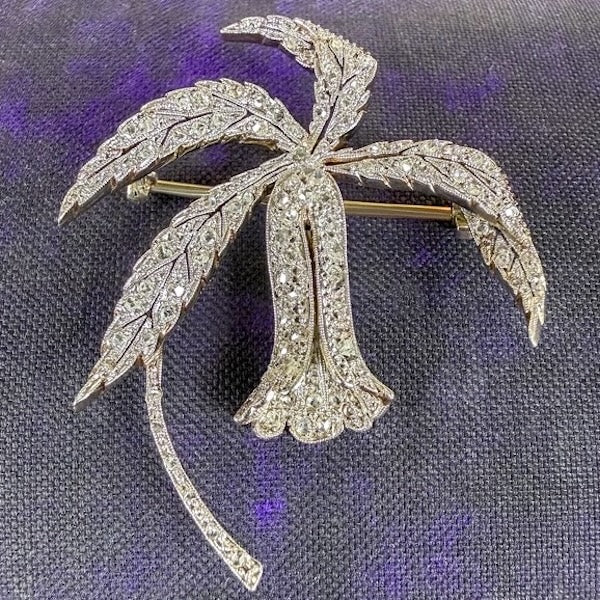 Antique Diamond Pavé Flower Brooch, sold by Doyle & Doyle antique and vintage jewelry boutique