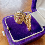 Vintage Lion Ruby & Diamond Bypass Ring sold by Doyle and Doyle an antique and vintage jewelry boutique