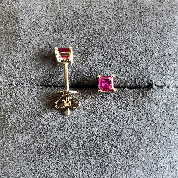 Square Ruby Stud Earrings sold by Doyle and Doyle an antique and vintage jewelry boutique