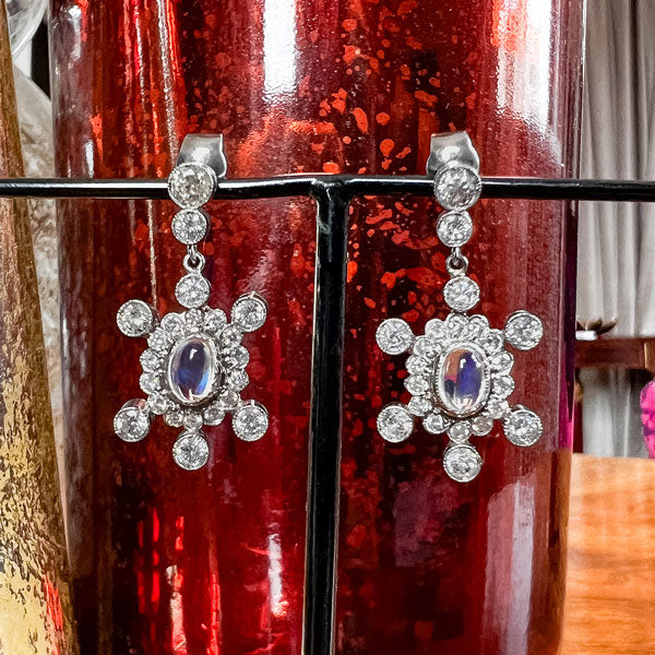 Vintage Moonstone & Diamond Drop Earrings sold by Doyle and Doyle an antique and vintage jewelry boutique