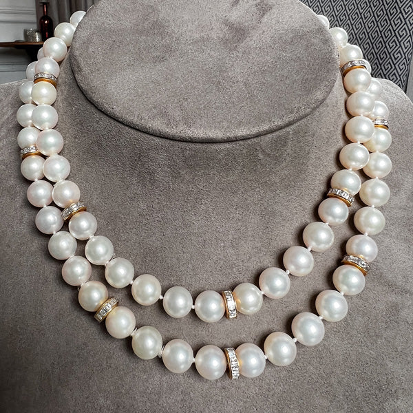 Vintage Pearl & Diamond Necklace sold by Doyle and Doyle an antique and vintage jewelry boutique