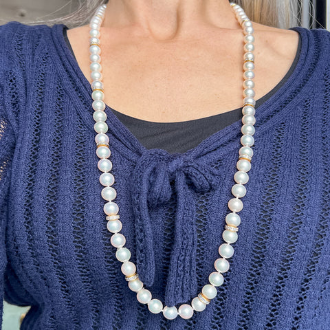 Vintage Pearl & Diamond Necklace sold by Doyle and Doyle an antique and vintage jewelry boutique