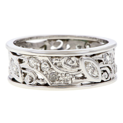 Vintage Wide Patterned Diamond Eternity Band, from Doyle & Doyle antique and vintage jewelry boutique