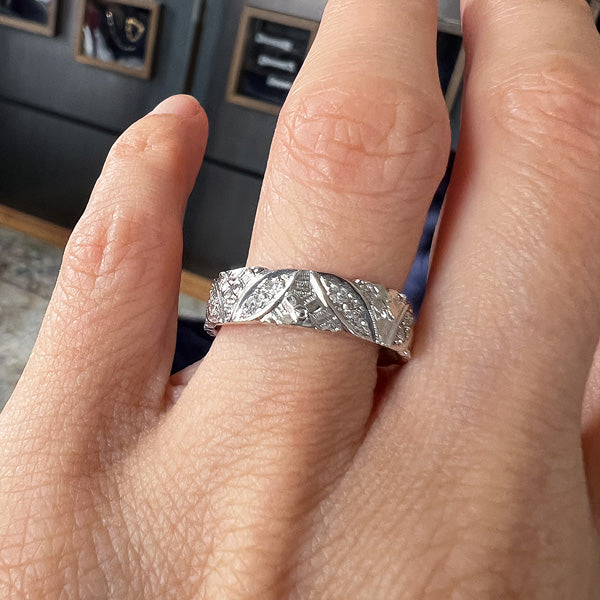Vintage Patterned Diamond Band sold by Doyle and Doyle an antique and vintage jewelry boutique