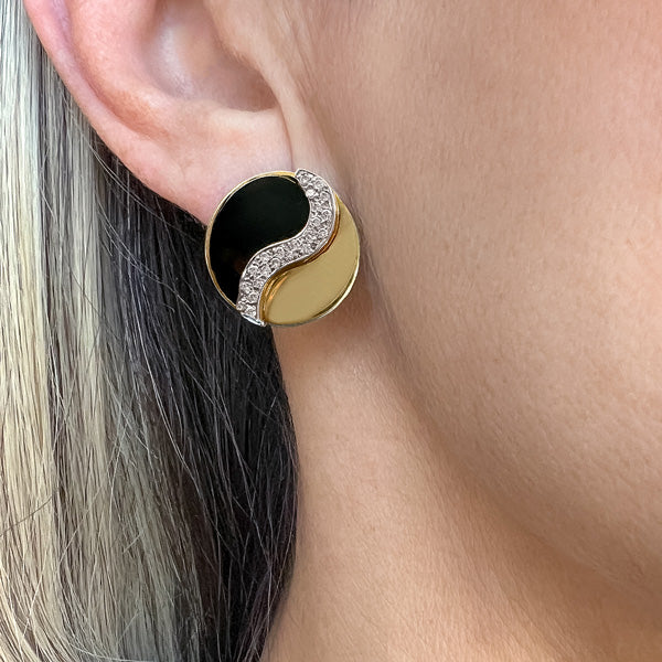 Vintage Onyx and Diamond Yin Yang Stud Earrings, from Doyle & Doyle antique and vintage jewelry boutique