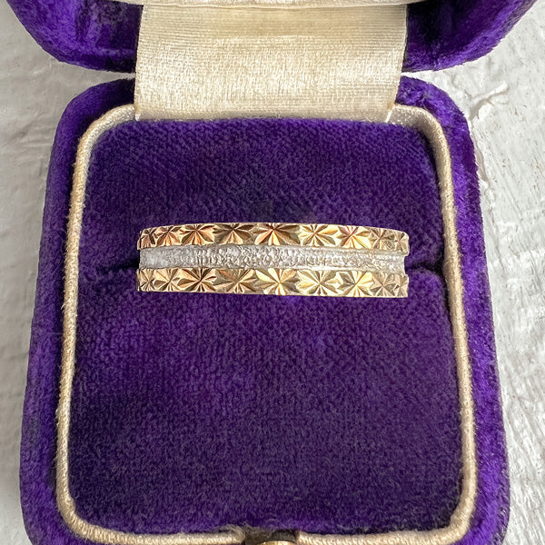 Vintage Patterned Two Toned Wedding Band sold by Doyle and Doyle an antique and vintage jewelry boutique