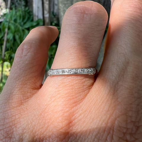 Vintage Diamond Wedding Band sold by Doyle and Doyle an antique and vintage jewelry boutique