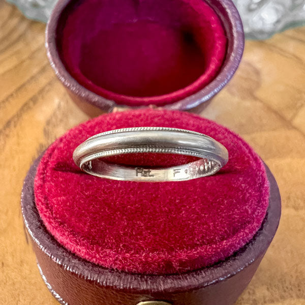 Vintage Millegrained Platinum Wedding Band sold by Doyle and Doyle an antique and vintage jewelry boutique