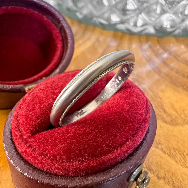 Vintage Millegrained Platinum Wedding Band sold by Doyle and Doyle an antique and vintage jewelry boutique
