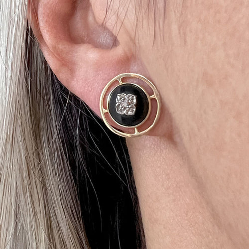 Vintage Diamond and Onyx Earrings sold by Doyle and Doyle an antique and vintage jewelry boutique