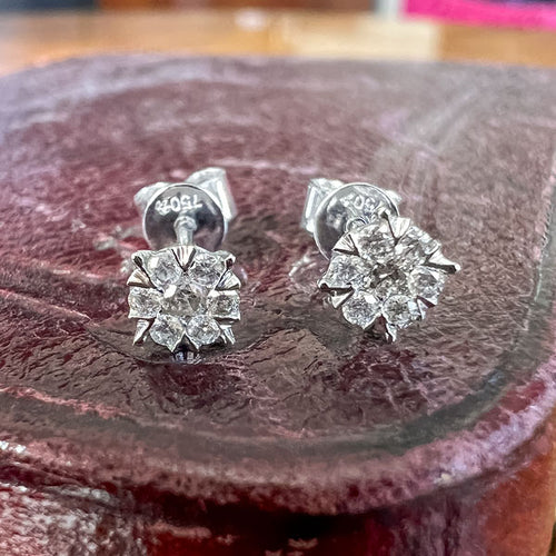 Diamond Cluster Stud Earrings sold by Doyle and Doyle an antique and vintage jewelry boutique
