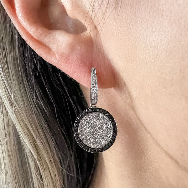 Estate Diamond & Black Diamond Drop Earrings sold by Doyle and Doyle an antique and vintage jewelry boutique