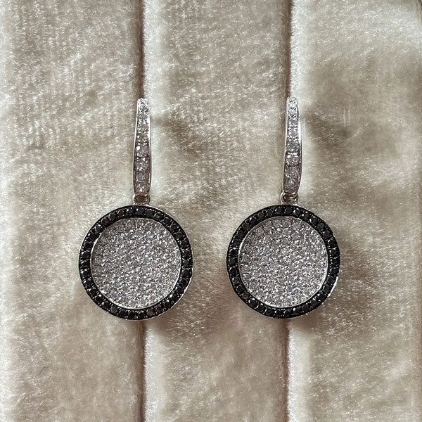 Estate Diamond & Black Diamond Drop Earrings sold by Doyle and Doyle an antique and vintage jewelry boutique
