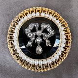 Vintage Onyx, Rose Cut Diamond, & Pearl Pin, sold by Doyle & Doyle antique and vintage jewelry boutique