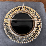 Vintage Onyx, Rose Cut Diamond, & Pearl Pin, sold by Doyle & Doyle antique and vintage jewelry boutique