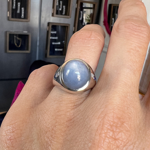 Vintage Star Sapphire & Diamond Ring sold by Doyle and Doyle an antique and vintage jewelry boutique