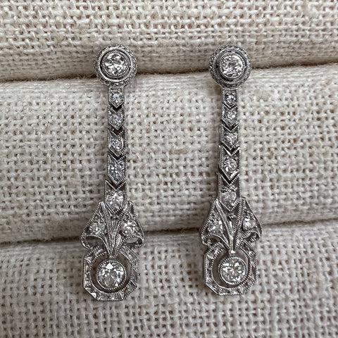 Art Deco Diamond Drop Earrings sold by Doyle and Doyle an antique and vintage jewelry boutique
