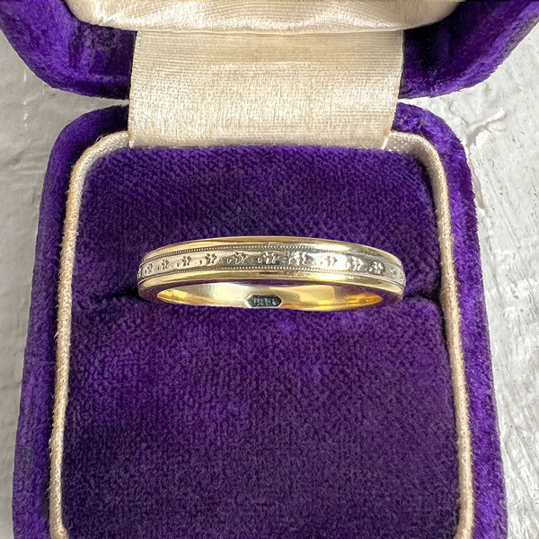 Vintage Two Toned Patterned Wedding Band sold by Doyle and Doyle an antique and vintage jewelry boutique