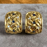 Vintage Sapphire & Diamond Clip Earrings sold by Doyle and Doyle an antique and vintage jewelry boutique
