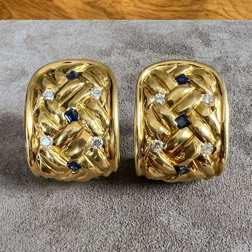 Vintage Sapphire & Diamond Clip Earrings sold by Doyle and Doyle an antique and vintage jewelry boutique